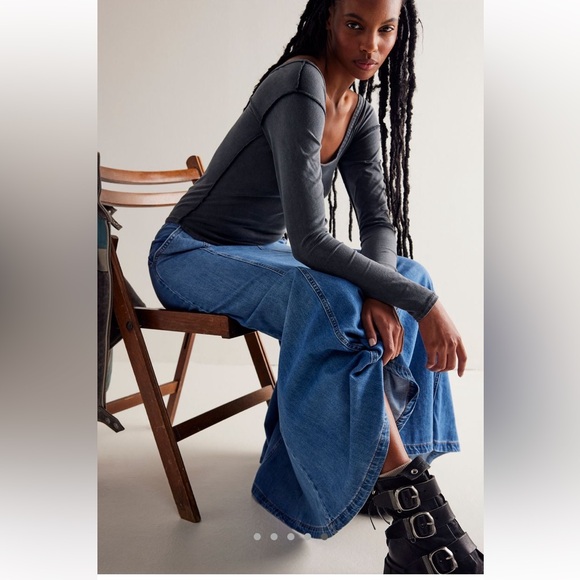 Free People Catch The Sun Denim Maxi Skirt - Picture 6 of 14